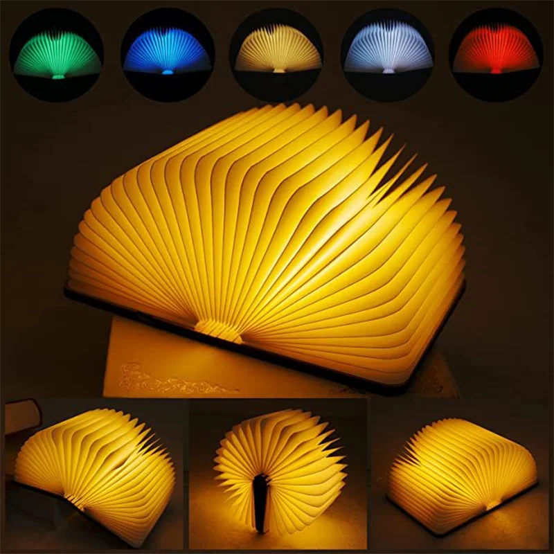 3D Creative LED Night Light USB Rechargeable Wooden Book Lamp RGB5 Color Folding Book Lamp Desktop Decorative Lamp for Kids Gift