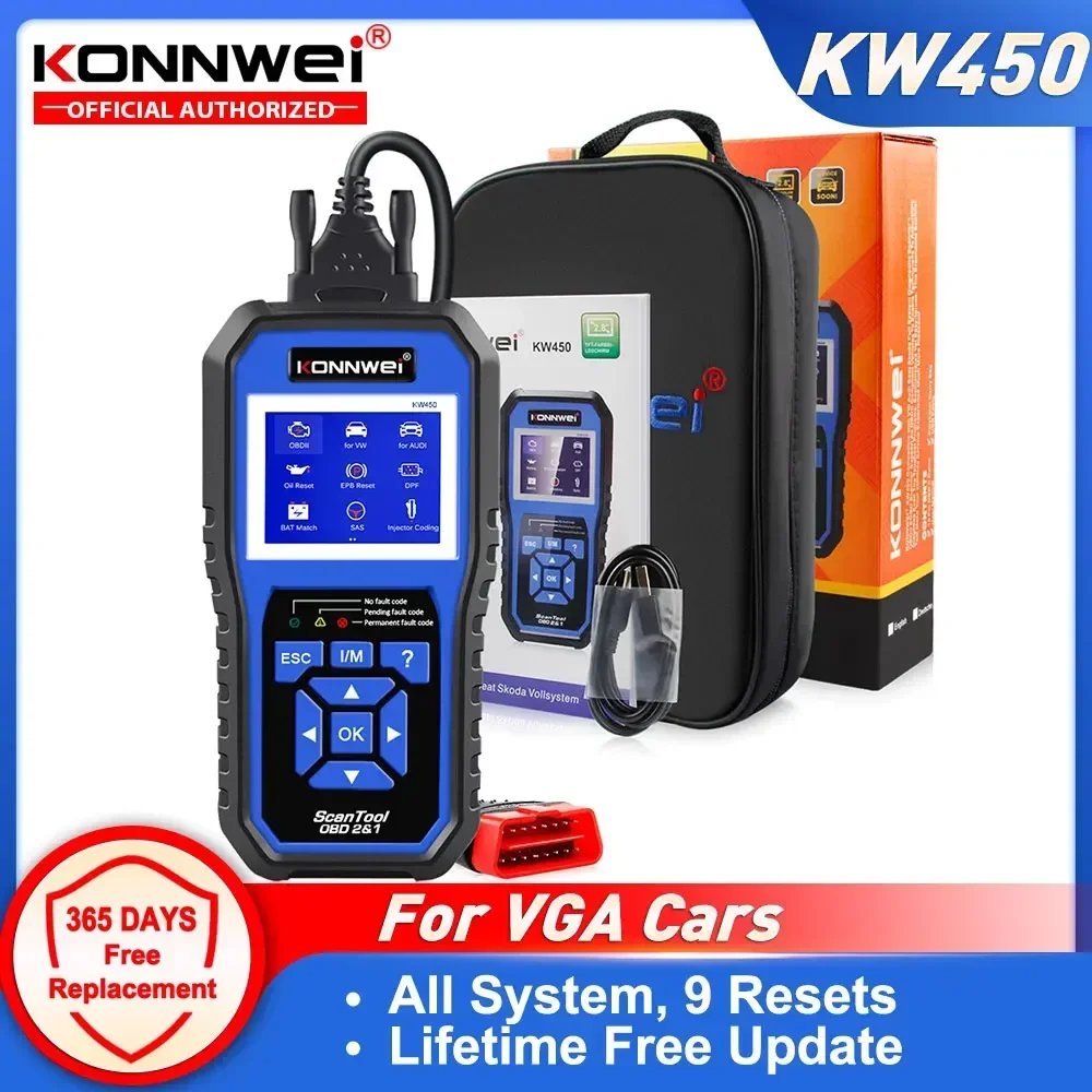 KONNWEI KW450 Все системы автомобиля OBD2 диагностический инструмент для VAG для VW для Audi ABS подушка безопасности масло ABS EPB DPF SRS TPMS сканер сброса