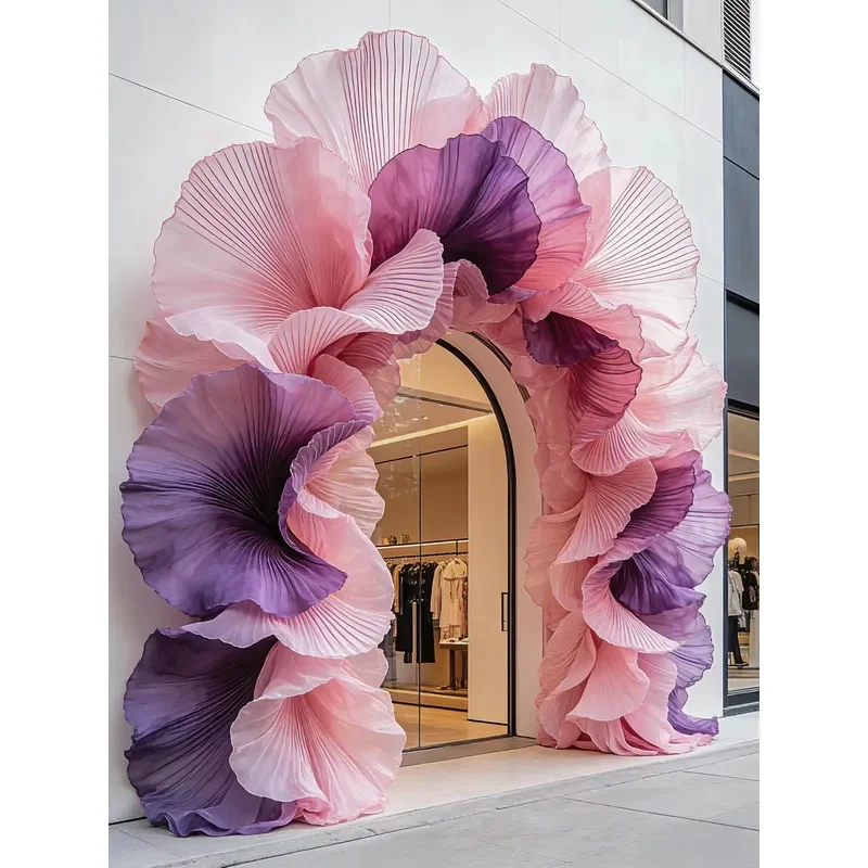 Pink Gradient Organza Petal Tunnel Giant Flower Organza Arch for Wedding Ceremony & Event Decor