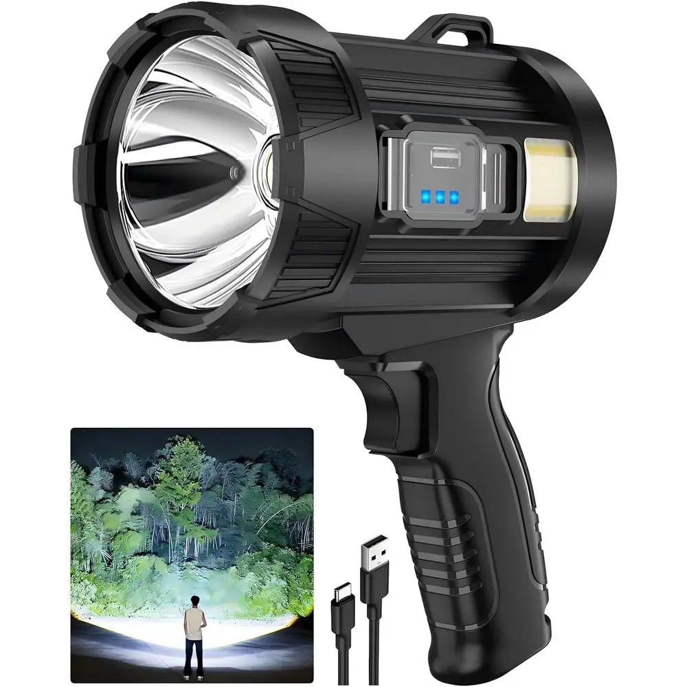 

Rechargeable 99,000 Lumens Ultra-Bright LED Spotlight for Outdoor, Camping, and Home Use