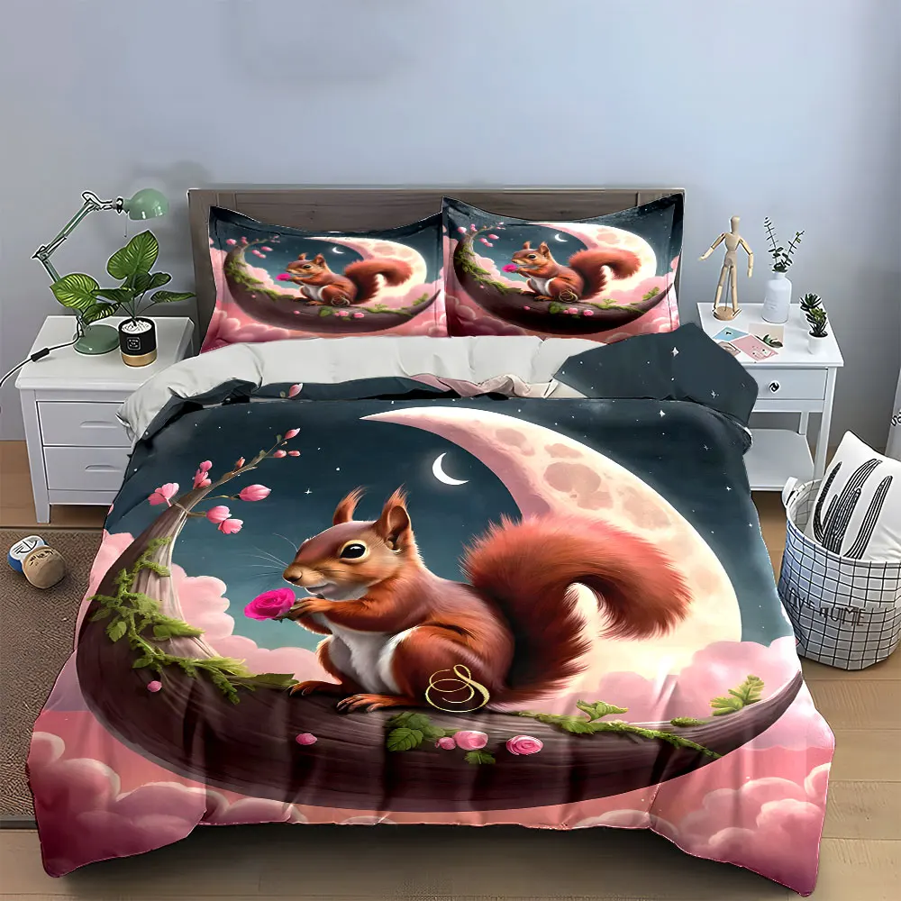 Squirrel Moonlit Fantasy Art Set Exquisite three-piece bedding set gift for kids and adults