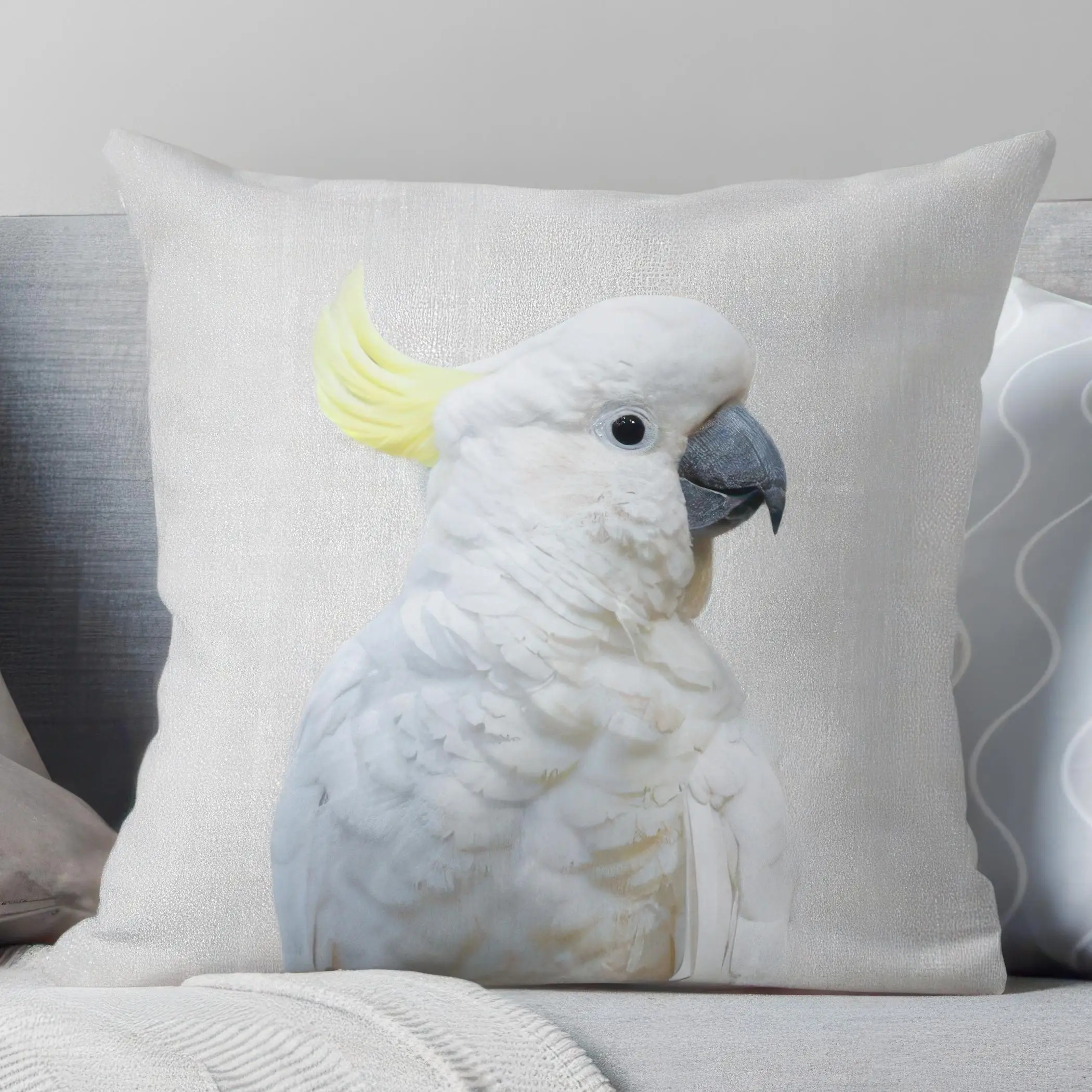 White Cockatoo Pillow Cover Double Sided Short Plush 18x18 Inch Zipper Washable Bird Lover Gift