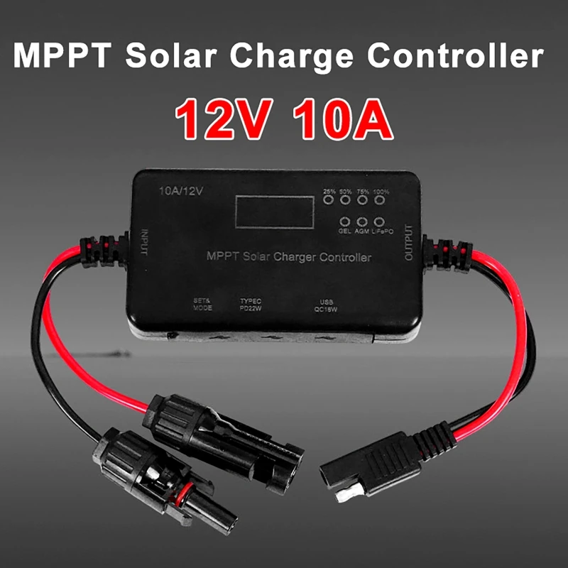 MPPT Solar Charge Controller 10A 12V, Solar Panel Controller Featuring Type-C Input, USB Output For Lifepo Battery - view 2