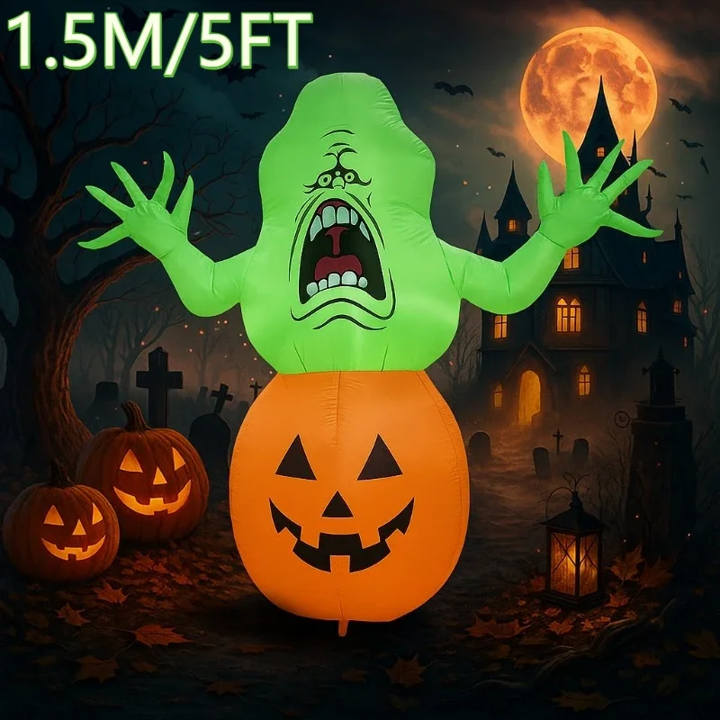 

1,5 м/5 футов Хэллоуин надувные игрушки тыква зеленый призрак надувная модель светящаяся надувная модель украшение на Хэллоуин модель