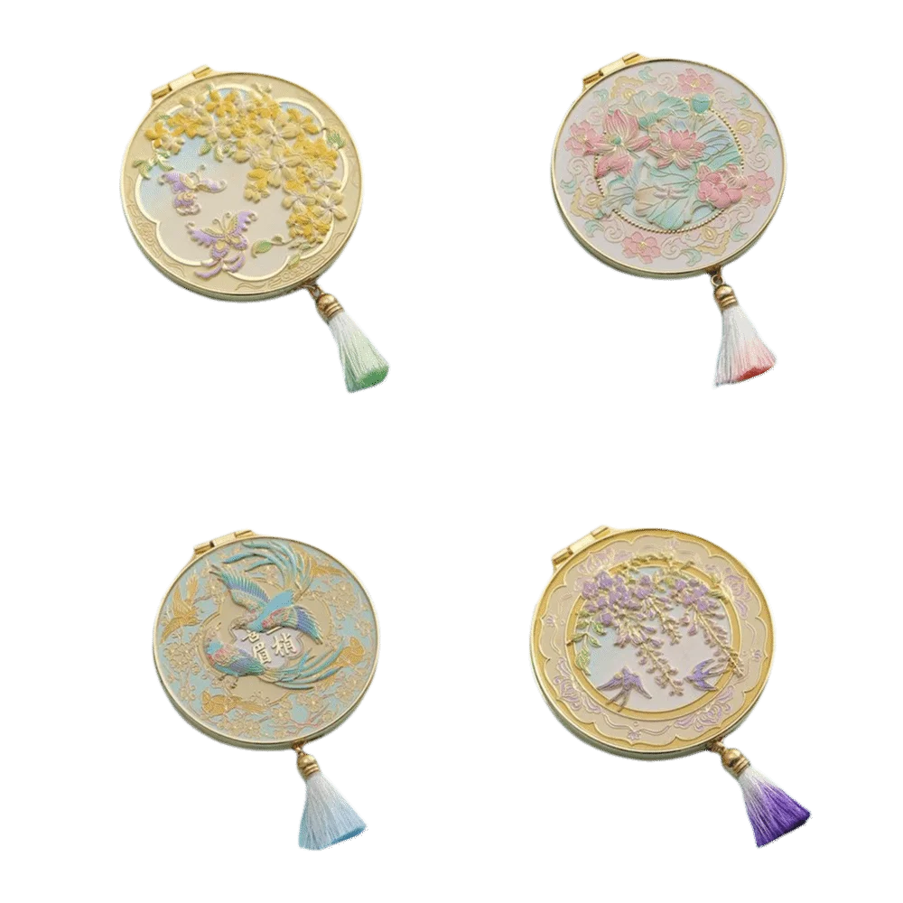 Exquisiter faltbarer Make-up-Spiegel, tragbarer Kosmetikspiegel im chinesischen Stil, transparenter Metallspiegel für Studenten und Frauen