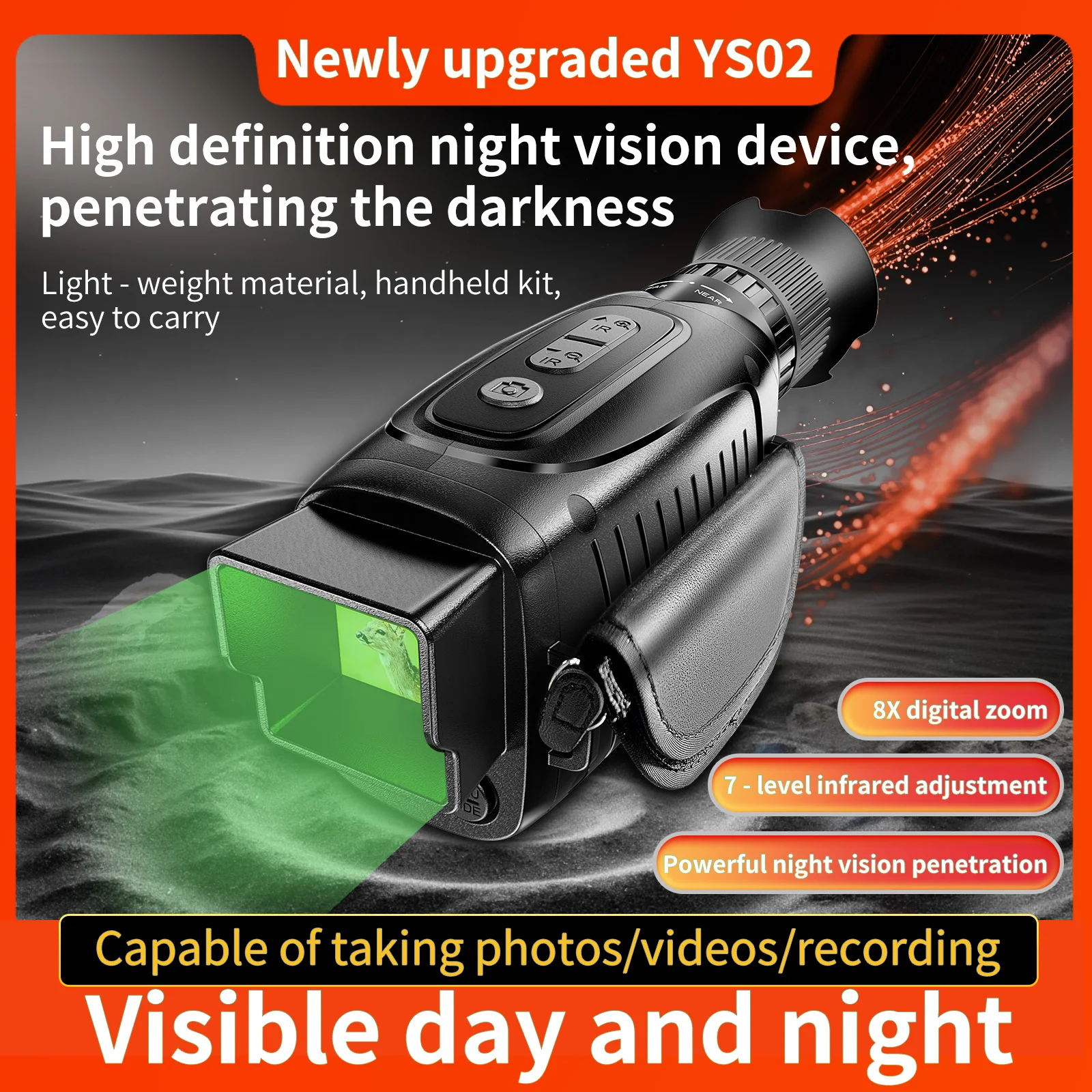 YS02 Digital HD Night Vision Monocular 8 Zoom 1080P Video Recording Infrared Scope Day Night Vision for Hunting Camping Outdoor