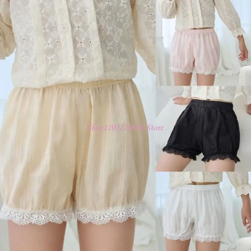 R6FD Lightweight Girls Cotton Shorts Not Glance Design Comfortable Breathable Fabric for Summer Outdoor Play Lace Trim Gift