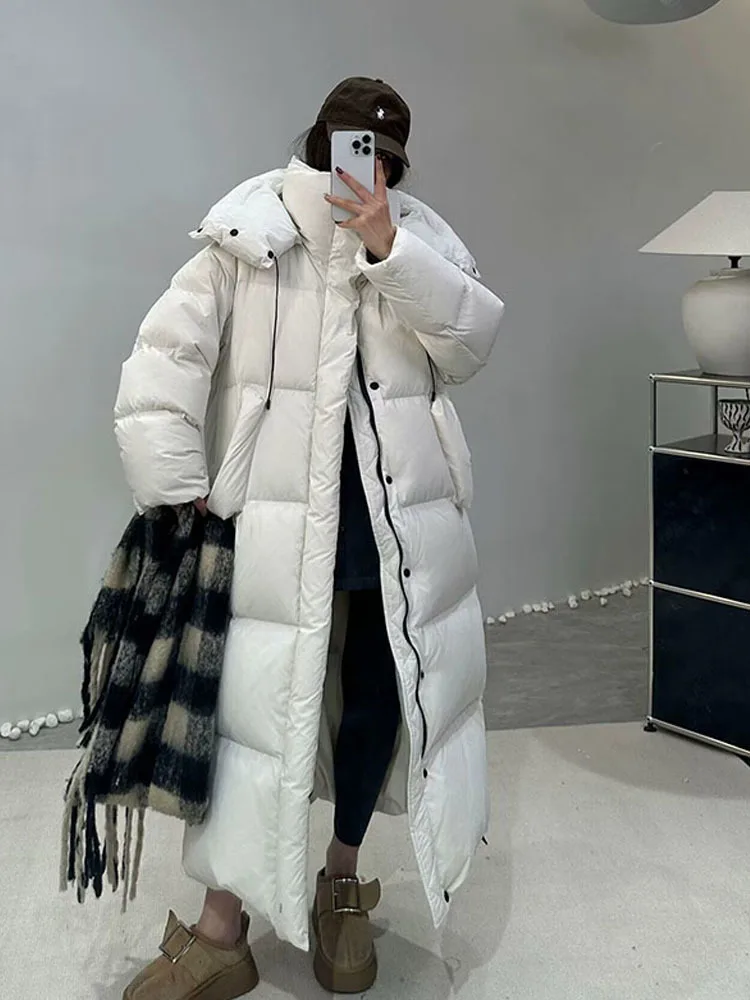 Women\'s Down Coats Korean Loose Hooded Thick Warm Long Duck Down Jacket Winter Puffer Coat For Female Parkas Outwear