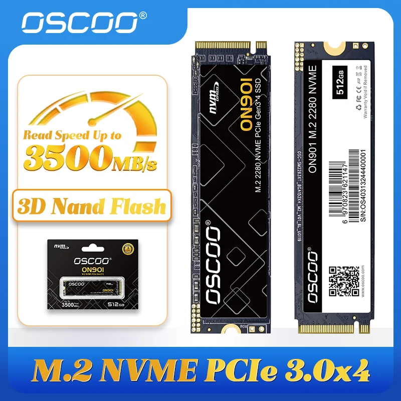 OSCOO ON901 M.2 2280 SSD 3500MB/s PCIe3.0x4 Solid State Drive 512GB 256GB 3D NAND Flash Internal Hard Drive SSD For Laptop Deskt