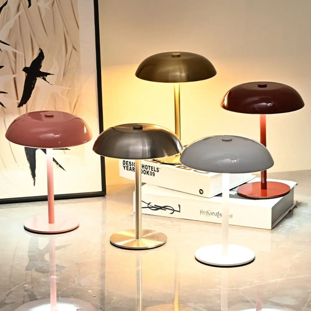 3-Color Lights Mushroom Table Lamp Touch Control Eye-Caring Light Metal Bedside Lamp Stepless Dimmable Non-slip Bottom