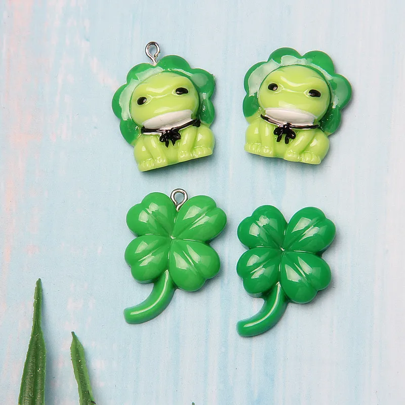 10Pcs/lot Flat back Resin Cabochons Kawaii Clover Frog Flatback Resin Cabochon DIY Phone Decoration Jewelry Making Accessories