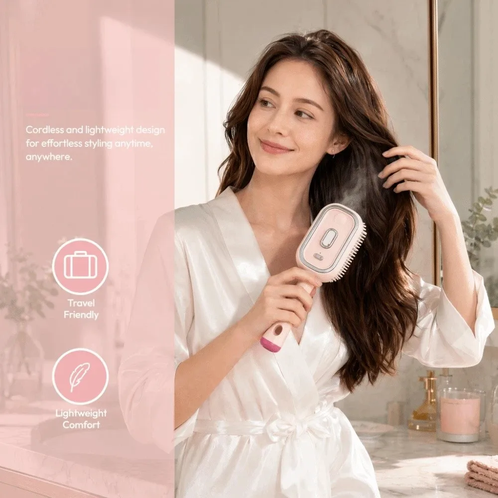 Multi-Function Red Light Spray Massage Comb Hair Care Essential Oil Electric Spray Hair Brush Anti-Static Portable