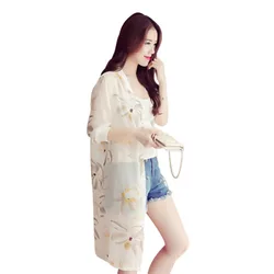 Women's Sunscreen Jacket, Summer Mid Length Chiffon Printed Sunscreen Jacket