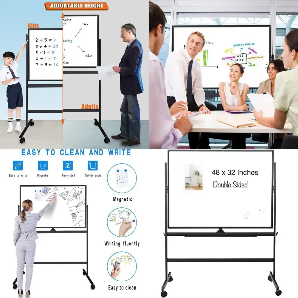 

Двусторонняя магнитная мобильная доска, 32x48, регулируемая высота и угол, запираемая подставка, промышленный класс для различных настроек
