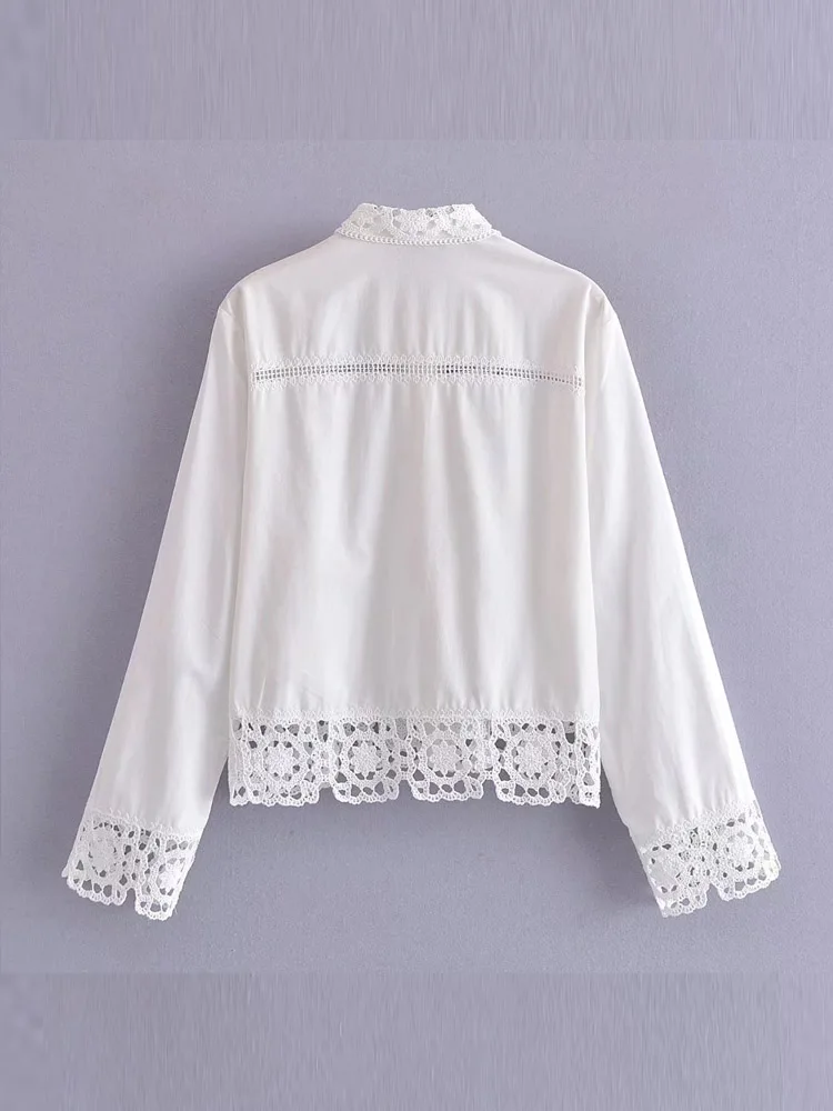 Kumsvag 2022 Summer Women Casual Shirts Blouses Tops White Lace Hollow Out Loose Female Fashion Sweet Street Top Smock Blusas