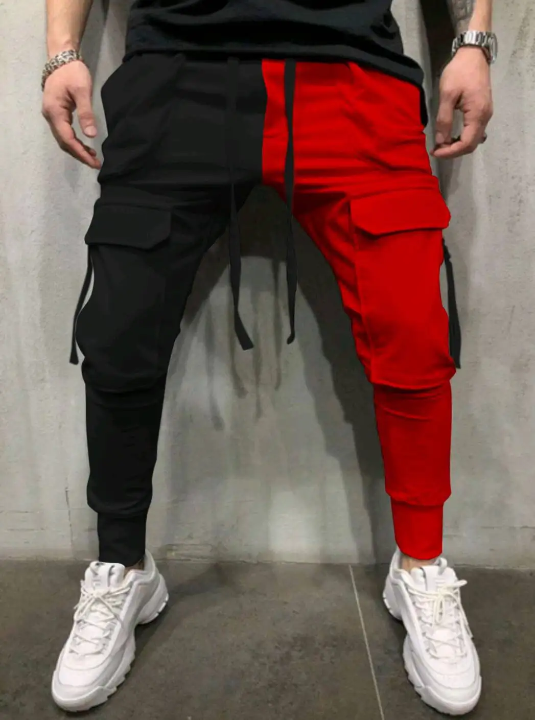 Spring And Autumn New Trend Men\'s Casual Sports Pants Matching Color Leisure Fitness Yin Yang Hip Hop High Street Cargo Pants