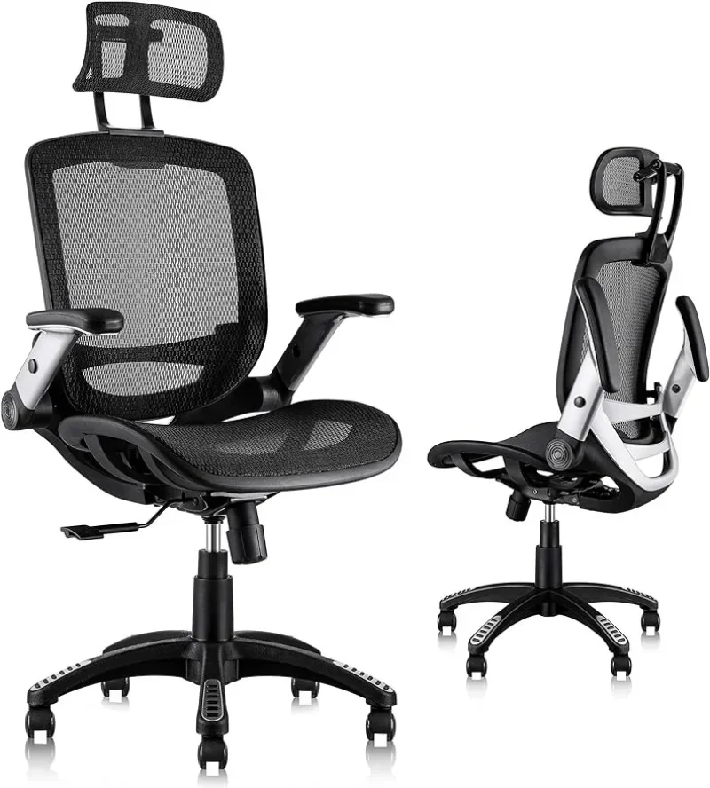 GABRYLLY Ergonomic Mesh Office Chair, High Back Desk Chair - Adjustable Headrest with Flip-Up Arms, Tilt Function, PU Wheels