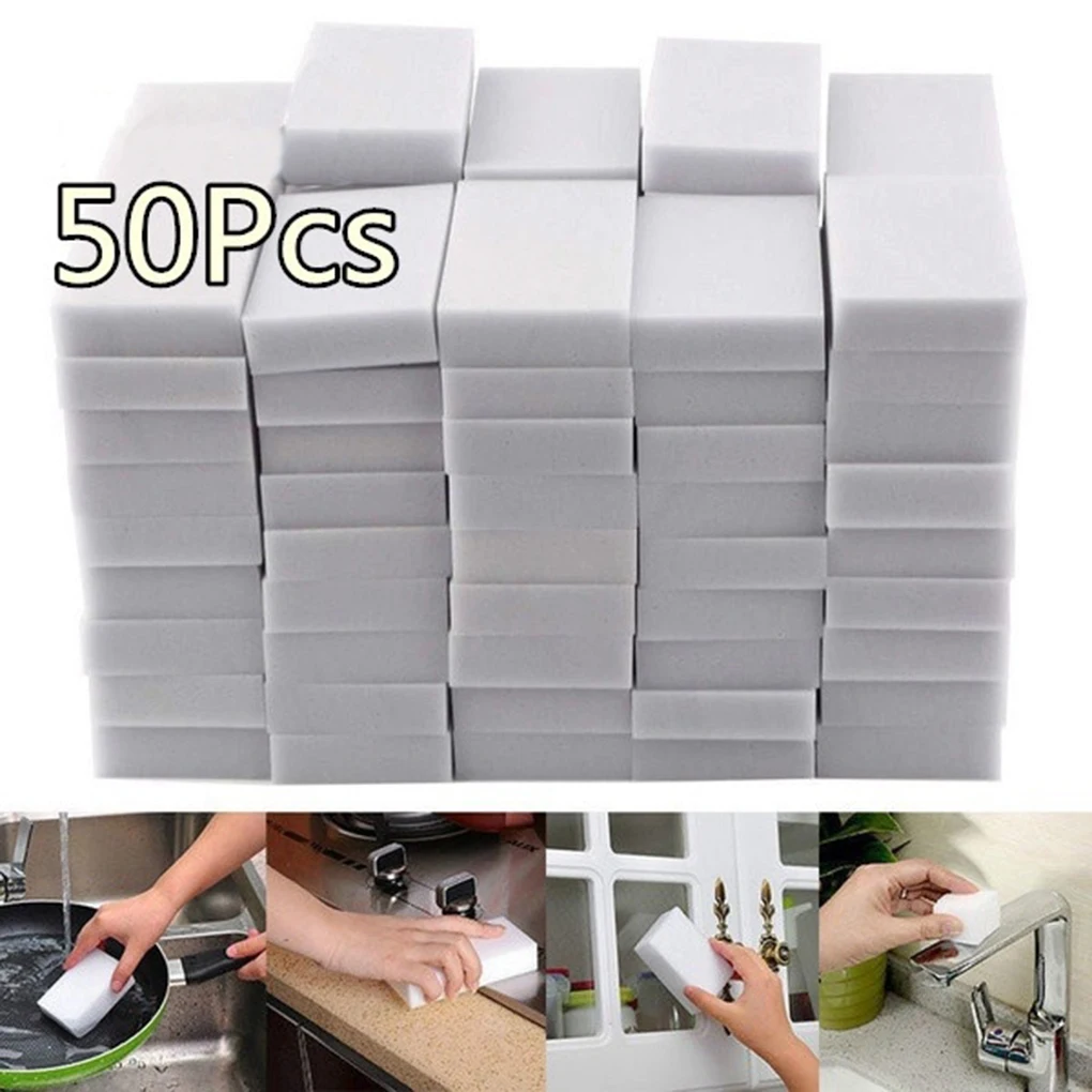 50Pcs Soft Sponge Erasers Kitchen Sink Stain Removal Scrubber Furniture Surface Maintenance Cleaning Pads Tools Indoor