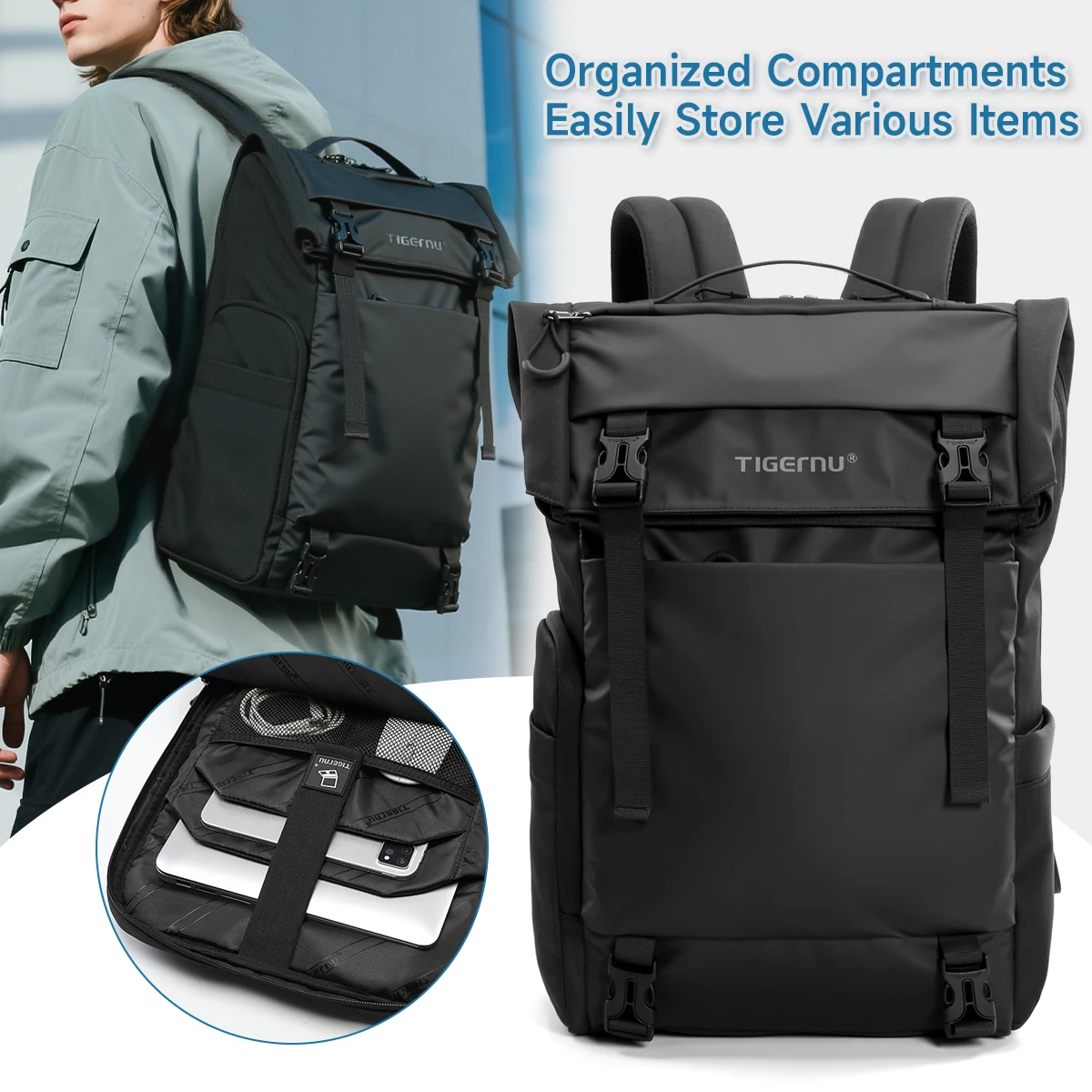 Tigernu повседневный рюкзак мужские сумки дорожный рюкзак мужской школьный рюкзак модные сумки для кабины расширяемые сумки школьные рюкзаки из ТПУ 15,6 дюйма