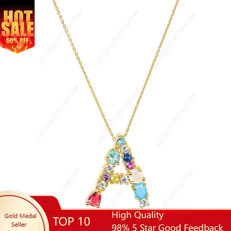 

Cubic Zirconia Initial Necklace For Women | Dainty Initial Necklace | 18k Gold Plated Colorful Crystal Letter Necklace