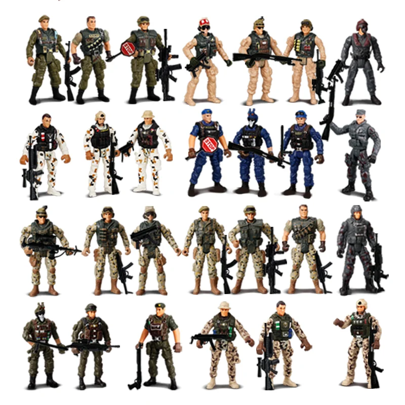 10cm Warrior Elite Force Army Police Military Snow Navy Soldier Action Figure Toy Terrorist SWAT Team Figuras for Children Gift