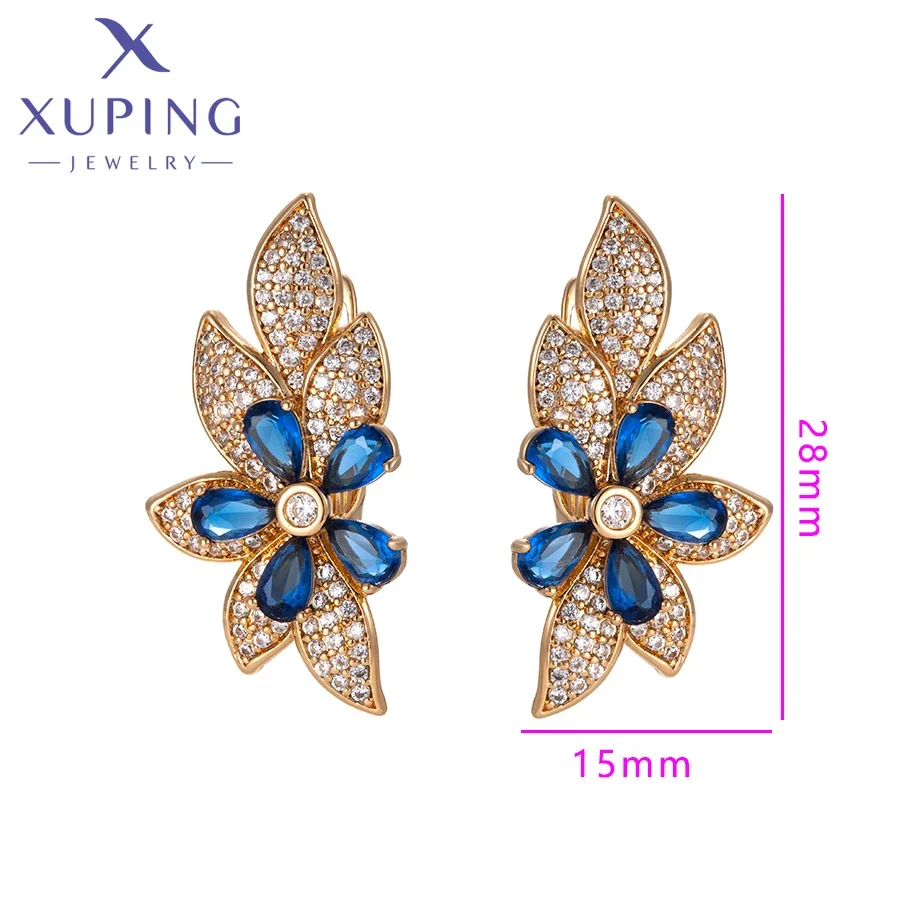 Xuping Jewelry Fashionable Exquisite Flower Gold Color Huggies Earrings for Women Ladies Christmas Party Gifts X000019247