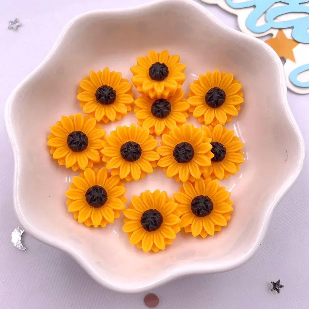 30Pcs Resin Colorful 15mm Sunflower Flatback Flower Stone Gem Scrapbook DIY Wedding Jewelry Ornament Applique Crafts L811 R