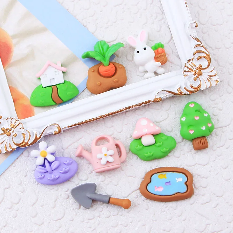 100PCS Kawaii Resin Countryside Rabbit Series FlatbacK  For Hair Bow DIY Scrapbooking Dollhouse  Decor Accessory