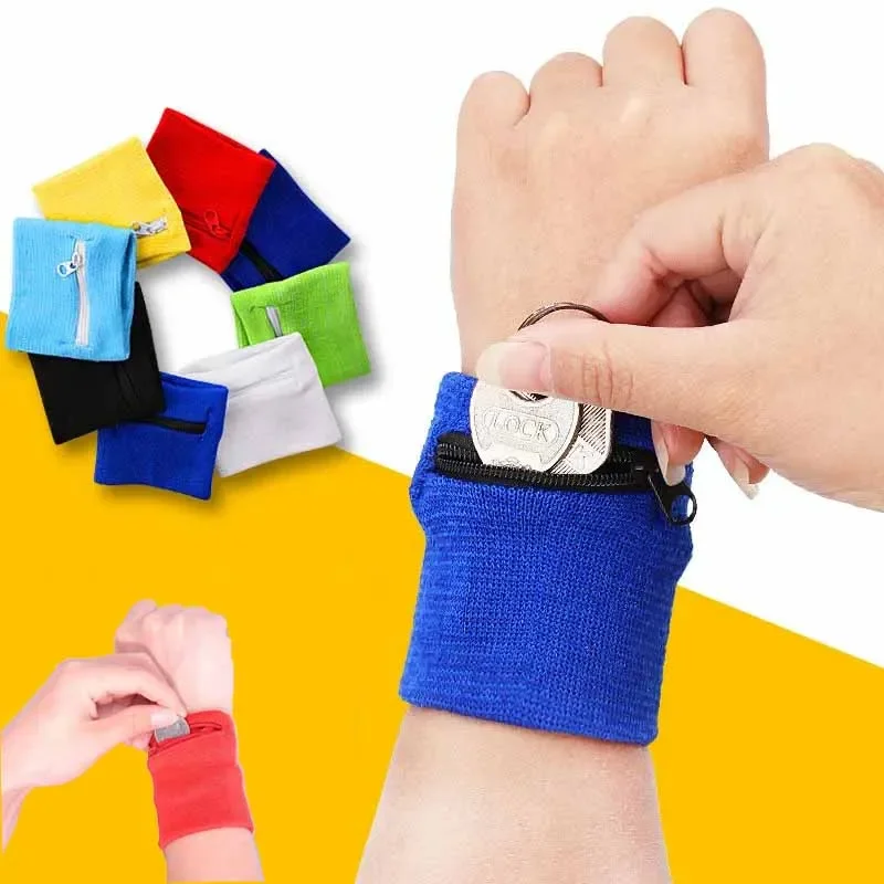 Sport Wristband Sweatband Zippered Pocket Sports Wrist Wallet Pouch