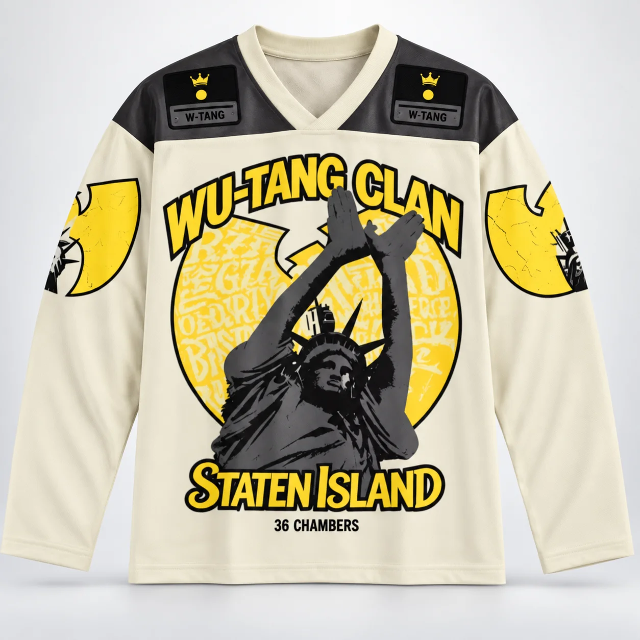 Wu-Tang Retro Ice Hockey Jersey Men Hip Hop Streetwear Long Sleeve V Neck Shirts Vintage Graphic Oversized Tee mens t shirts