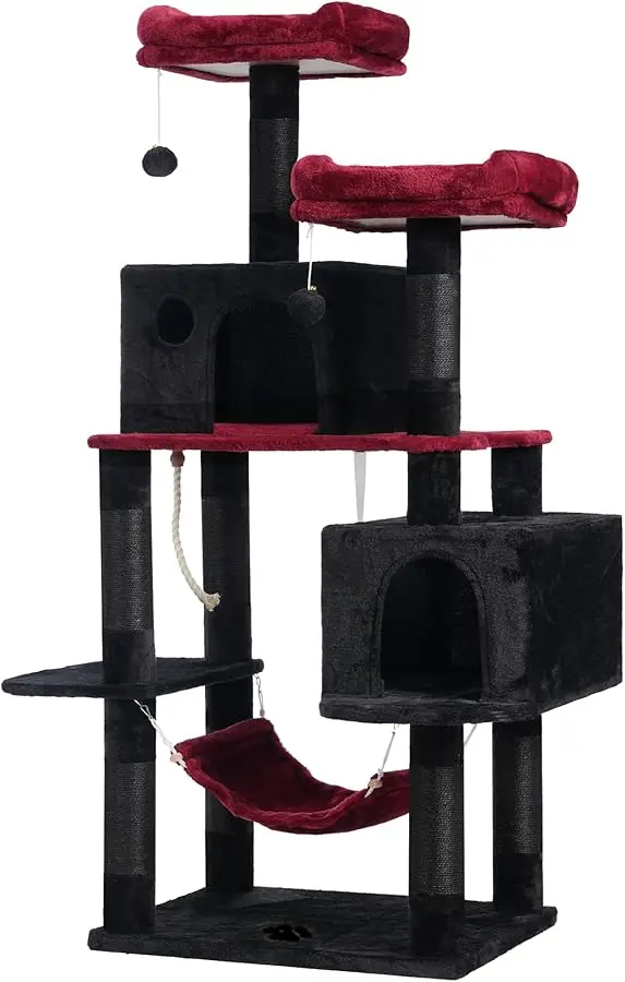 

Hey-brother Gothic Large Multi-Level Cat Tree Condo Furniture with Sisal-Covered Scratching Posts, 2 Bigger Plush Condos, Perch