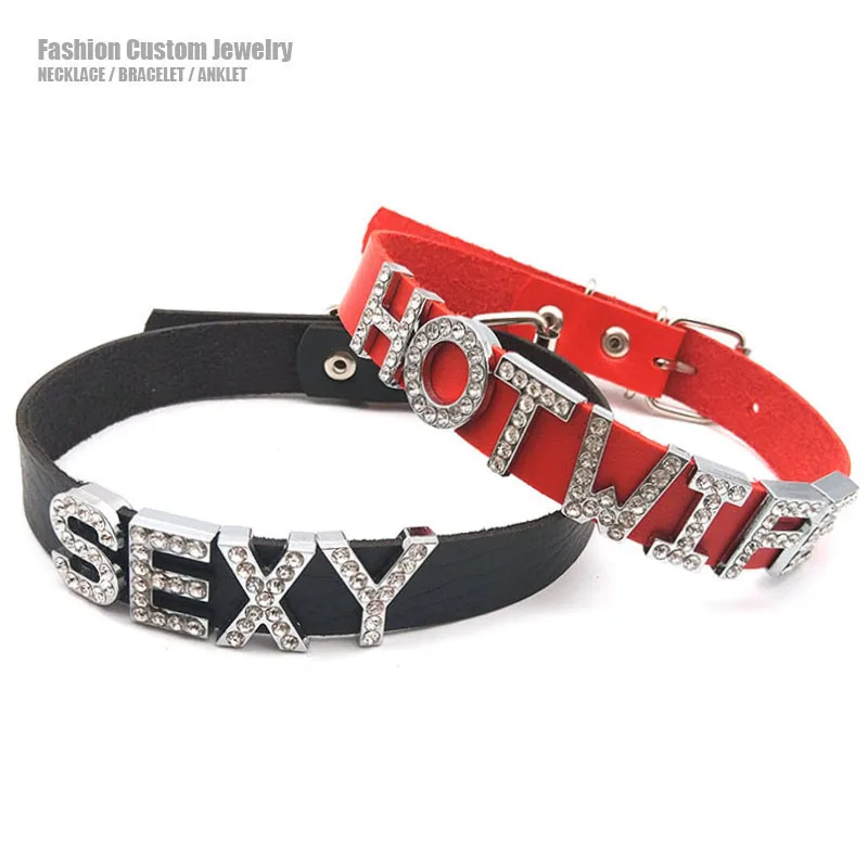 18MM Sexy Goth Angepasst Strass Buchstaben Choker Halskette Männer Frauen DIY Custom Name Kragen Chocker Cosplay Partei Schmuck