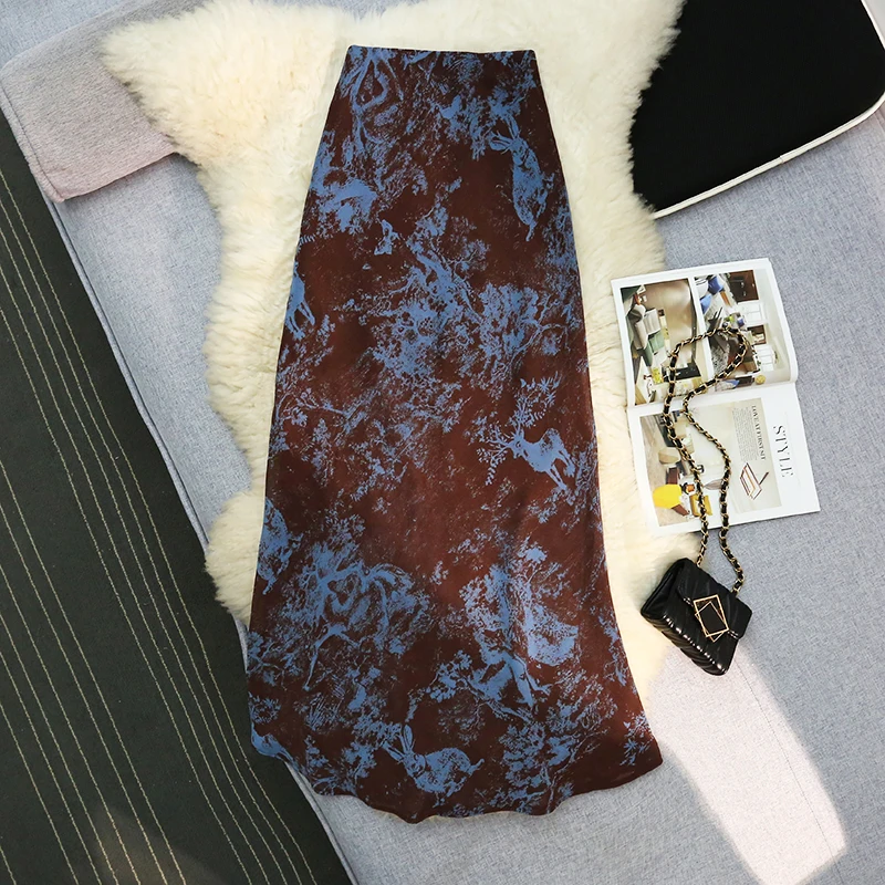 

Seoulish Vintage Mid Length Women's Skirts 2025 New Spring Summer Floral Printed Casual High Waist A-line Skirts for Women