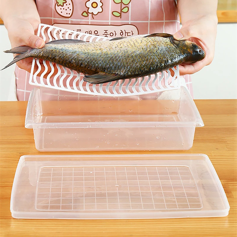 1 PC Refrigerator Drain Preservation Box With Movable Drain Tray Tray For Storing Fruits Vegetables Fish Food Preservation Boxes
