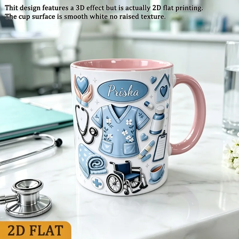 2D Print 1pc Personalized Caregiver Mug Custom Name Gift for Nurse Assistant 2D Flat Effect Ceramic Coffee Cup