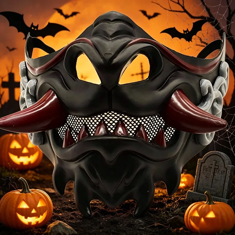 Demon Wolf Fang Mask Samurai Demon Mask Durable Sturdy Unisex Costume Accessory Ideal for Halloween Performances Decorations