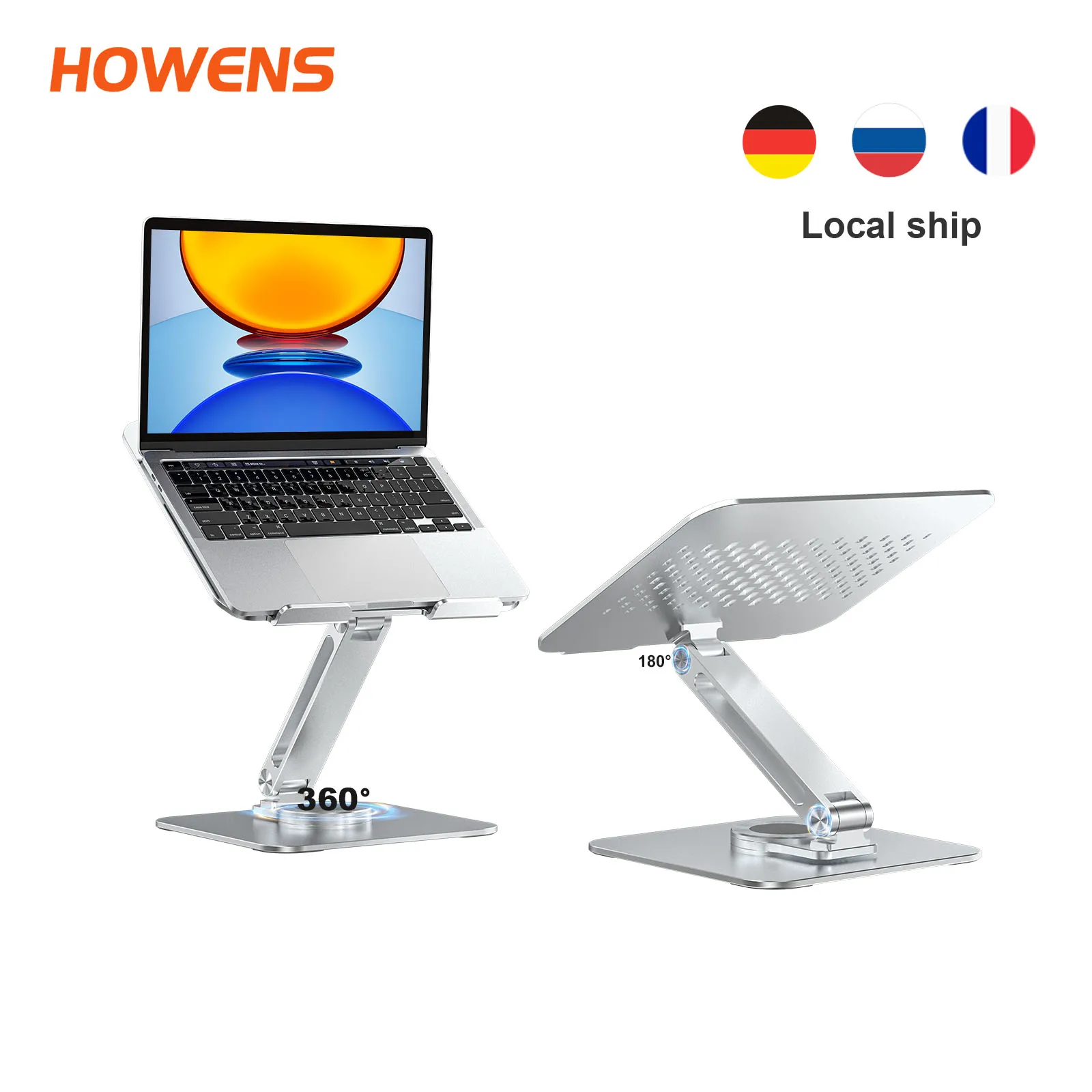 Draagbare, ergonomische laptopstandaard voor op het bureau, inklapbaar, in hoogte verstelbaar, met ventilatieopening voor koeling, geschikt voor Mac-laptops tot 15,6 inch.