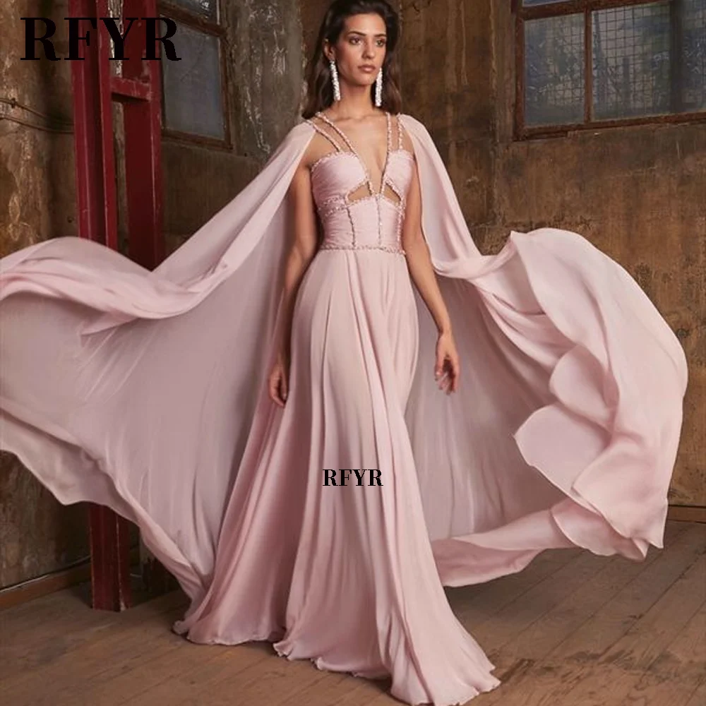 

RFYR Beaded Prom Dresses Long Full Sleeves Evening Dress Chiffon Long Party Dress Party For Women Customized