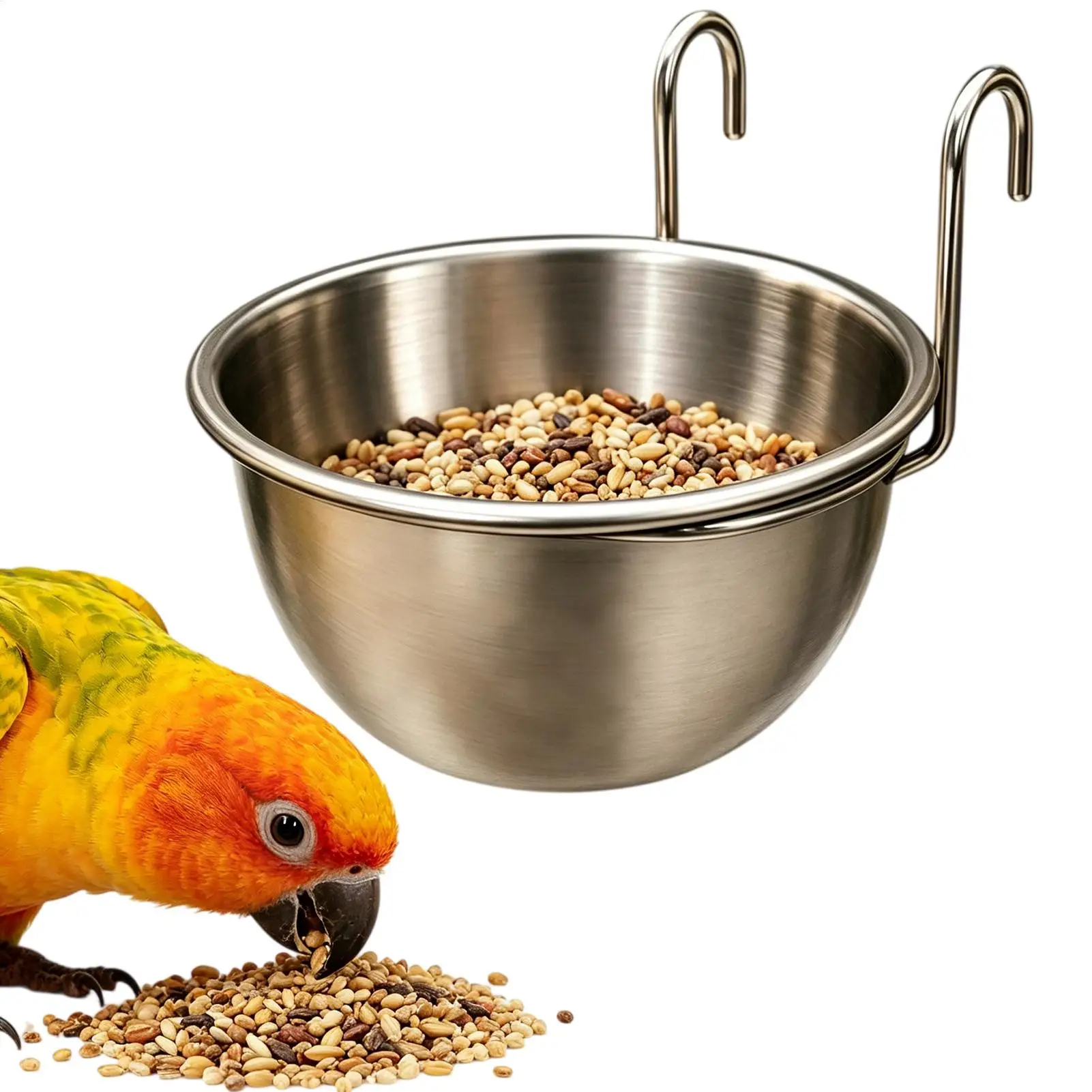 Stainless Steel Bird Feeder Bowl Hanging Parrot Bath Cups Stable Locking Food Water Dish for Budgie Cockatiel Cage Feeding
