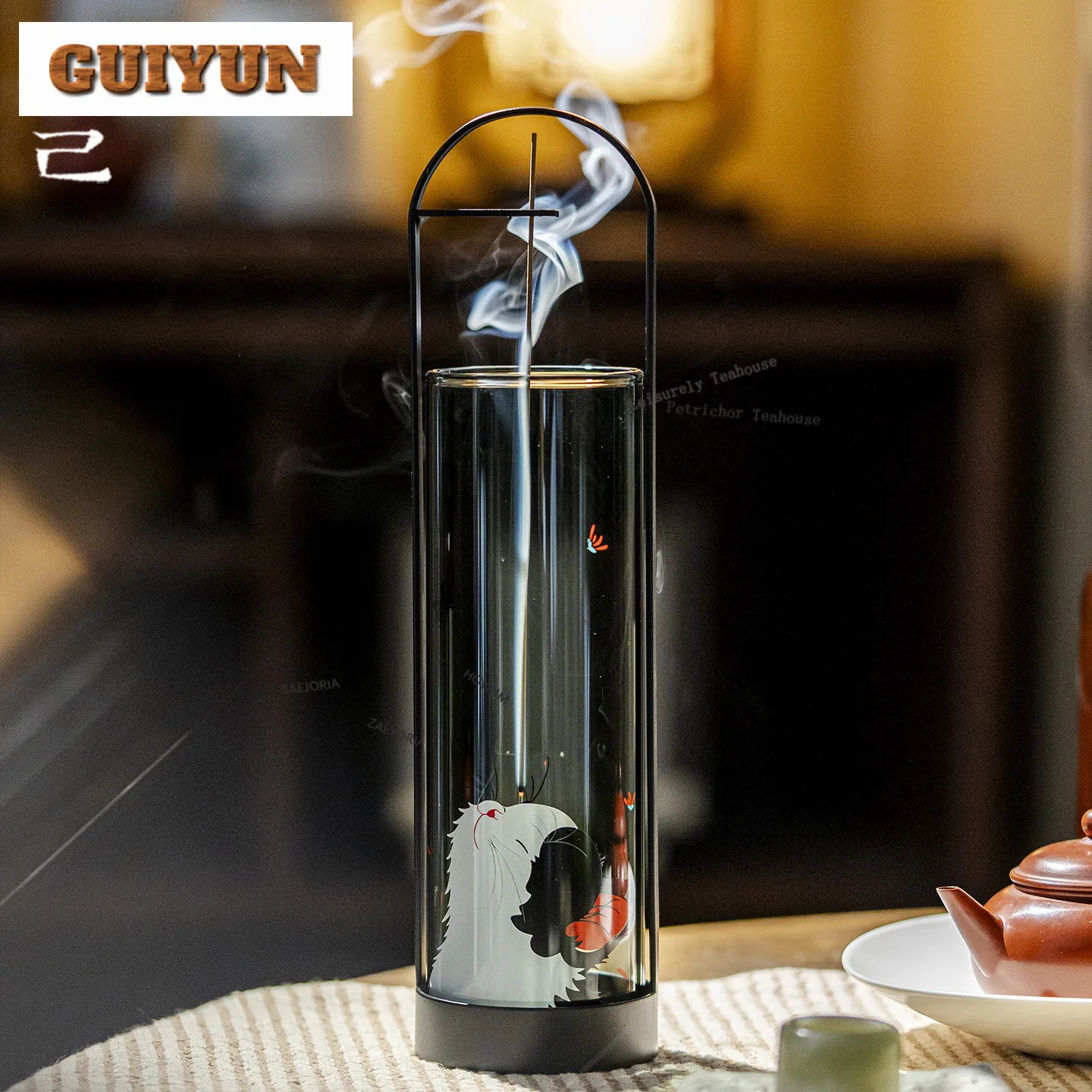 Glass Cat Inverted Hanging Incense Holder Diffuser Incense Burners Consecrate Smell Distributor Censer Indoor Ornaments Craft