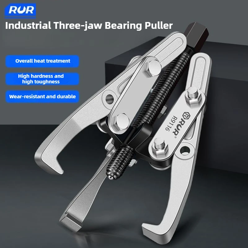 RUR 3-6 Inch Three-jaw Bearing Puller Tool for Washing Machine Gas Stove Pulley Gear Bearing Flywheel Removal 3 Reversible Jaws