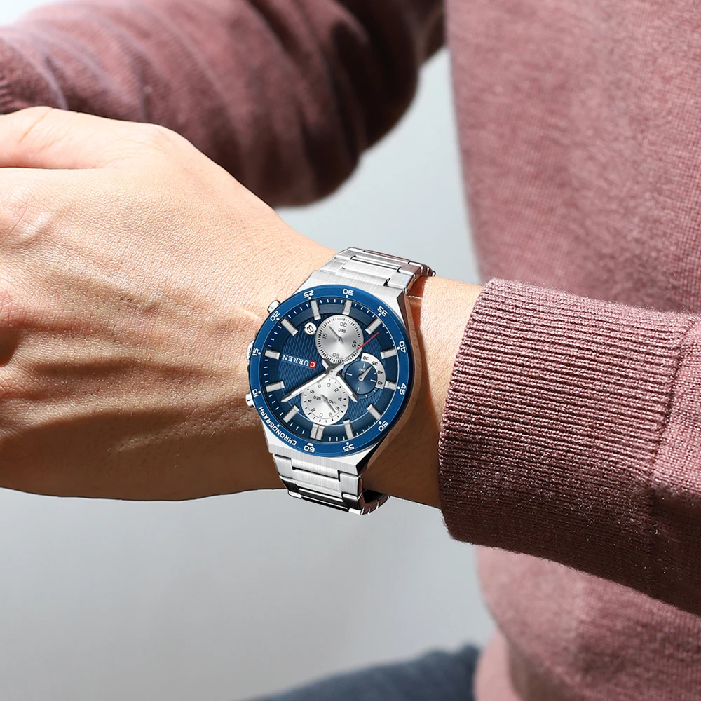 CURREN Mode Man Horloge Chronograaf Datum Waterdicht Lichtgevende Mannen Horloge Roestvrij Staal Luxe Quartz heren Horloges Reloj