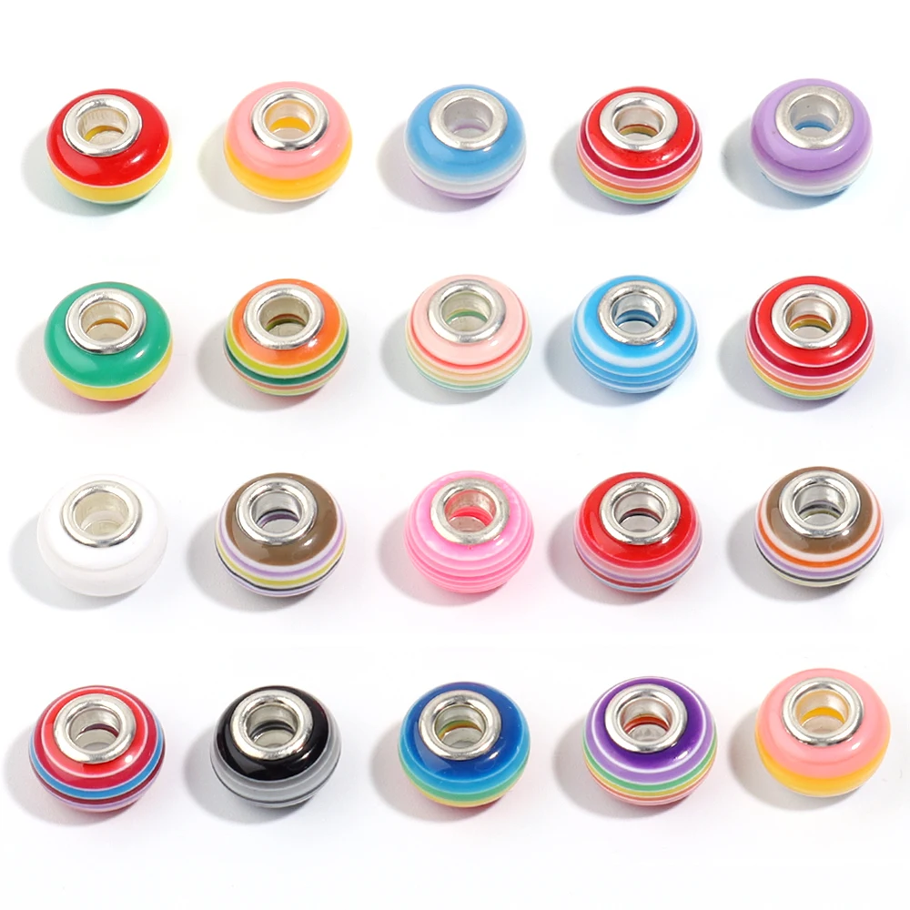 20 Teile/los Harz Große Loch Perlen Regenbogen Farbe Streifen Spacer Perlen für DIY Original Armband Armreif Schmuck Machen Zubehör