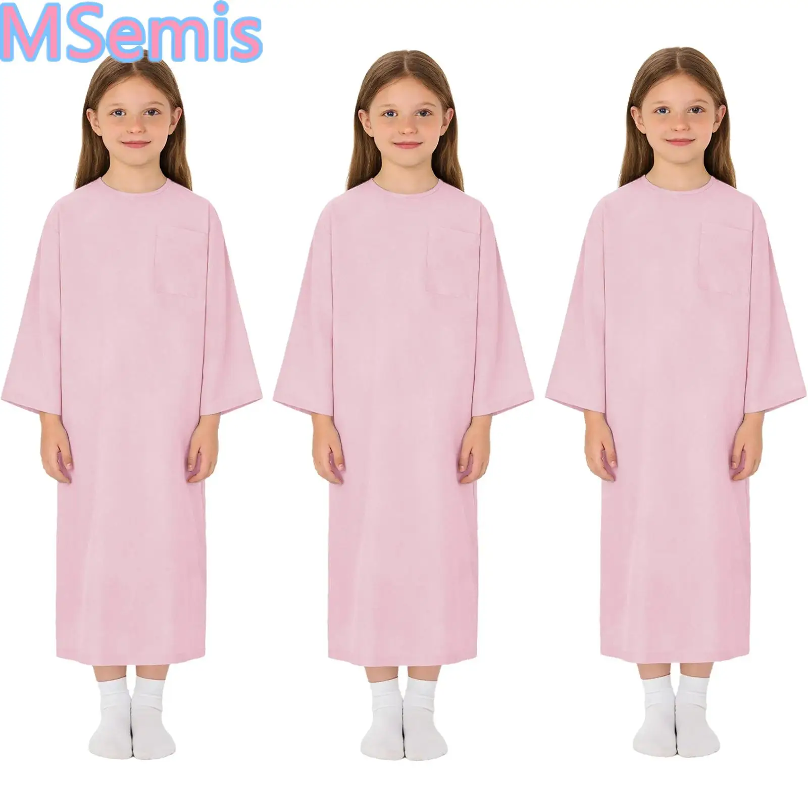 Kids Boys Girls Long Sleeve Special Needs Adaptive Clothing Split Hook-and-loop Fastener Pediatric Medical Patient Nursing Gown