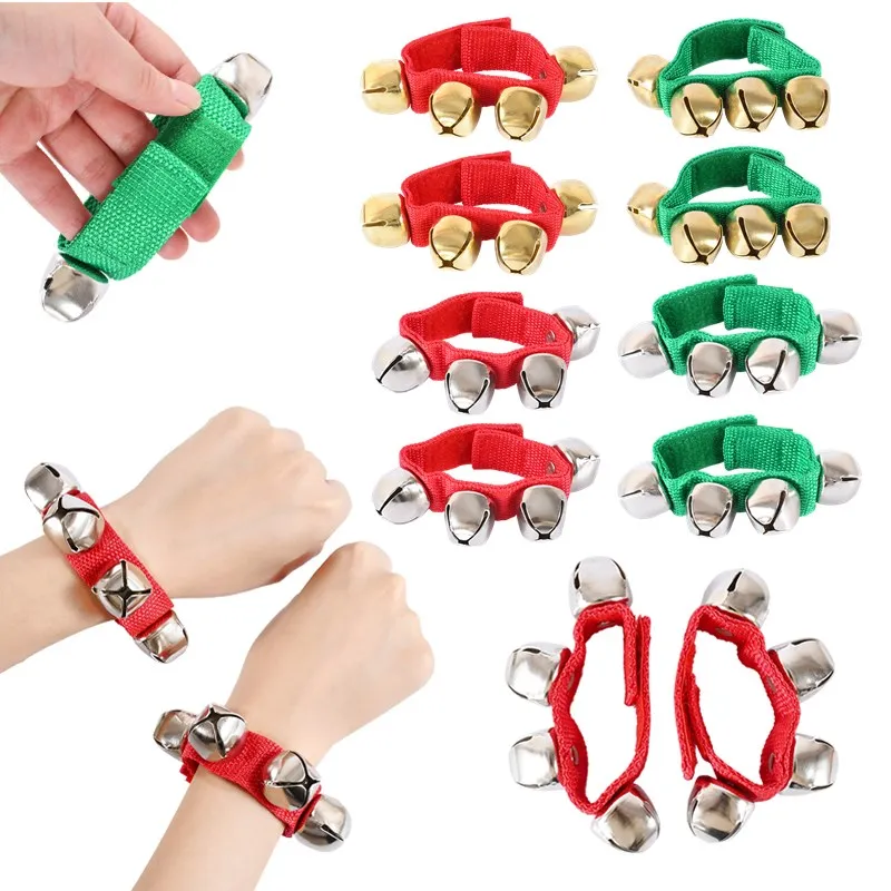 2Pcs Christmas Wristbands Jingle Bells Bracelet Wrist Band Shaking Bells Xmas Hand Bell School Music Navidad New Year Party Gift