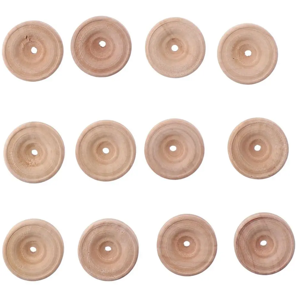 30pcs Wooden Craft Wheels, 3x1.2cm Unfinshed Treaded Wooden Tools Wheels Tires with 3.5mm Hole for Wood Carfts, DIY Car Models