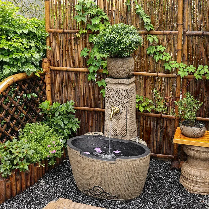 courtyard outdoor wash basin pool villa garden Chinese mop pool antique mop sink watering flower column bolt basin
