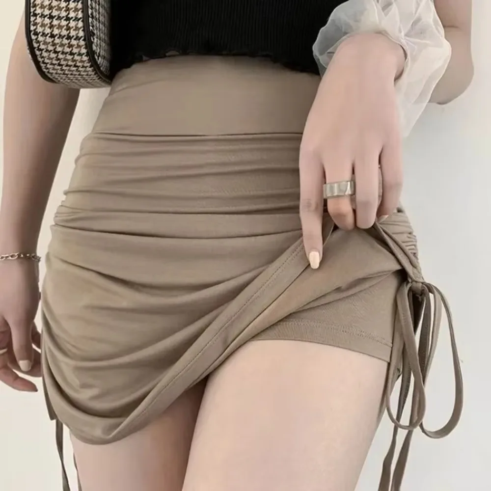 

Spring Summer Mini High Waist Package Hip Skirt Women Soild Color Casual Drawstring Sexy Mini Skirt Female Clothing