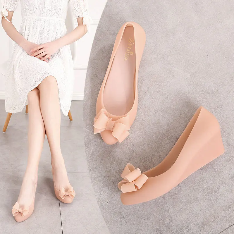 Casual Woman Shoe Modis Shallow Mouth Bow-Knot Round Toe New Summer 2024 Butterfly Beach Leisure Slip-On Fabric Cover Heel Butte