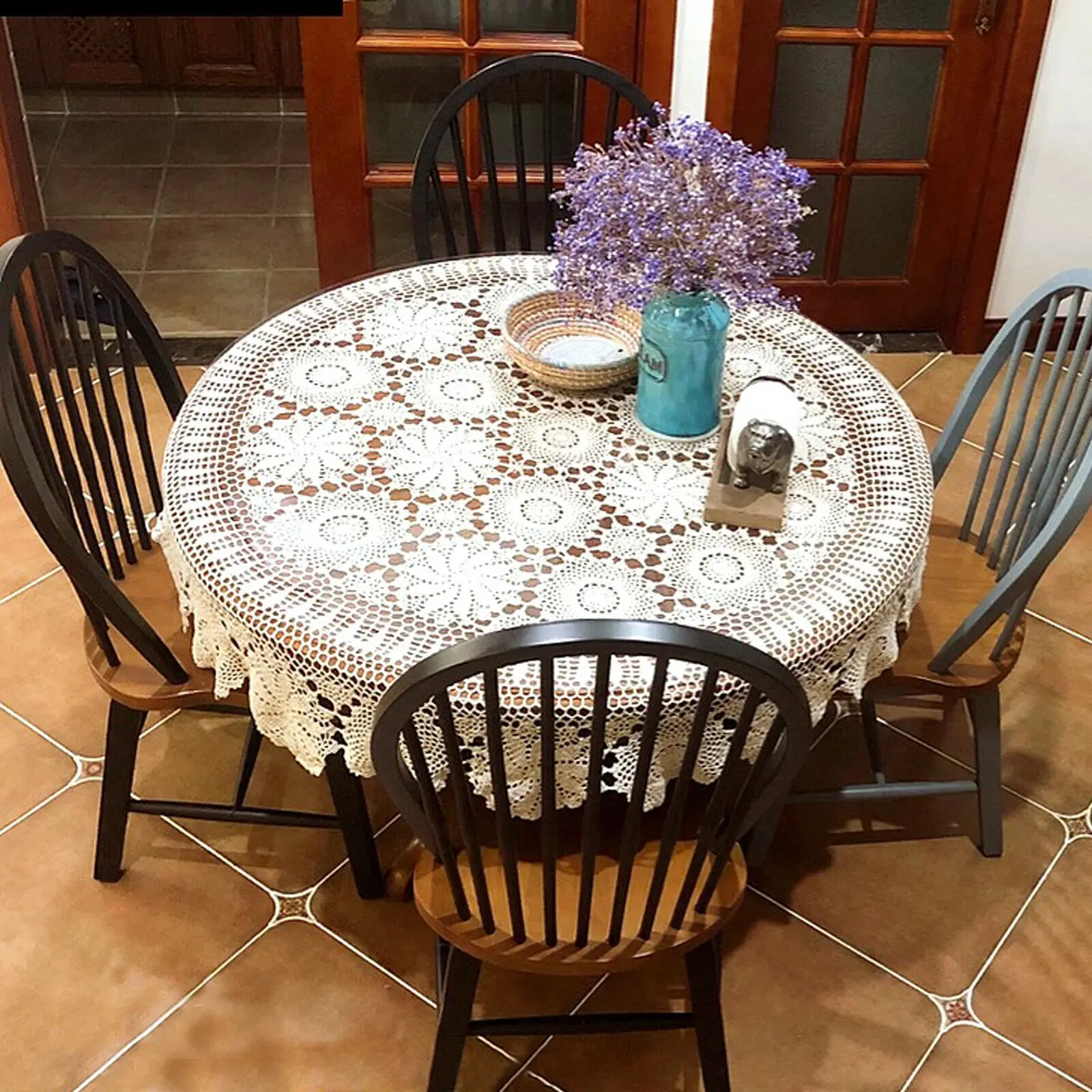 52inch White Round Hand Crochet Tablecloth Vintage Lace Table Cloth Floral Doily Pattern For Home Wedding Party Decor